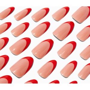 Claires Vegan Press On Almond Nails‎ Red French Manicure Set